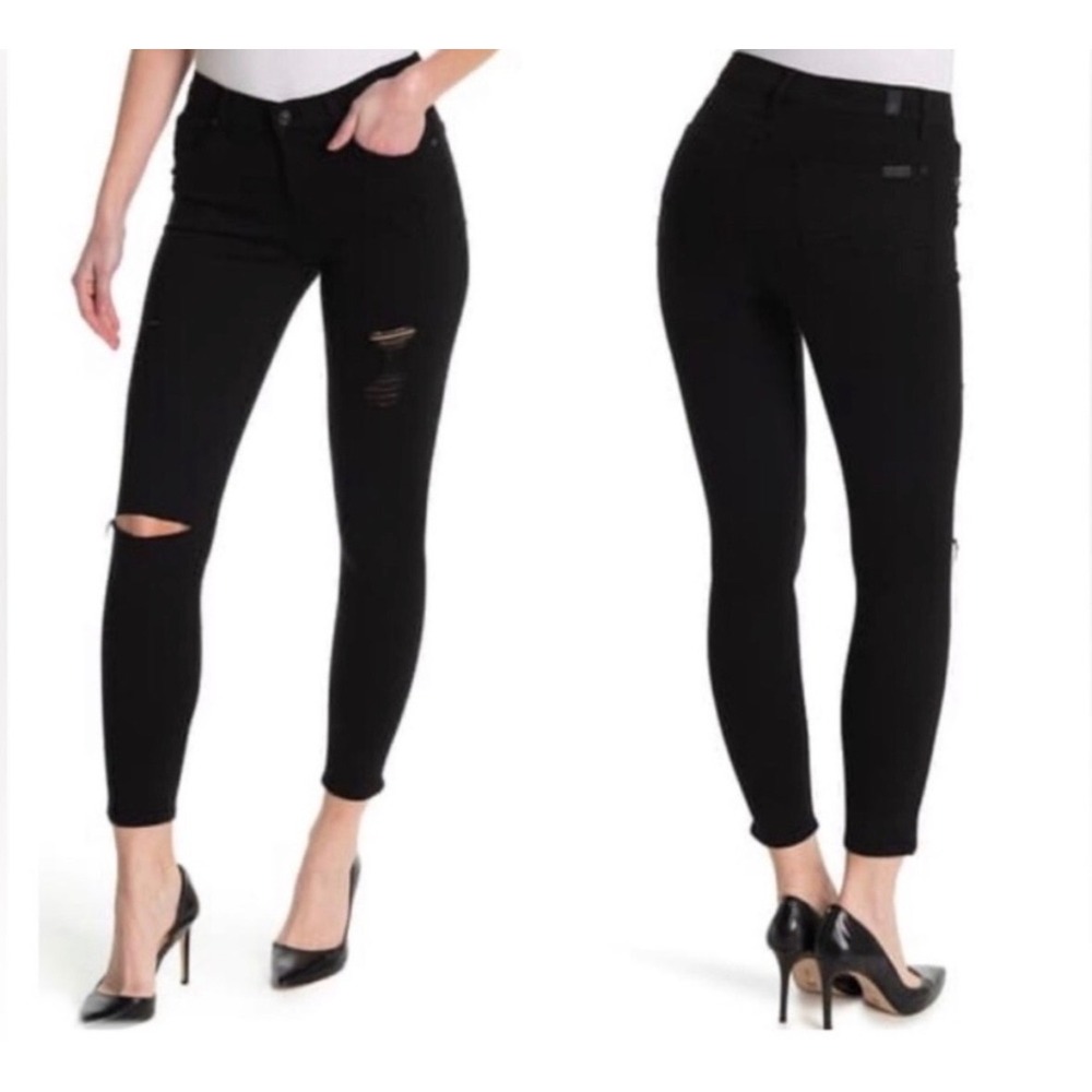 7 For All Mankind Black Skinny Jeans with Knee Distress
